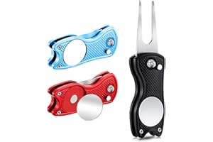 YTUGIL Pitchgabel Golf 3 Stück – Faltbare Golf Divot Reparaturgabel mit Magnetischem Ballmarker – Edelstahl Pitchgabel Set für Golfplatz – Alignment Sticks Golf Zubehör – Geschenk für Golfer