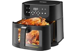‎ICEAGLE Heißluftfritteuse XXL Air Fryer 9L - Heissluftfriteuse mit Großes Sichtfenster | Friteuse Airfryer ohne Öl mit Digitalem Led Touchscreen, 8 Programmen, Shake-Modus, 1800W, Rezeptbuch