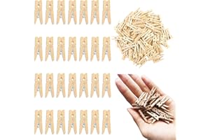 Fozuanei 100 Pieces Natural Wooden Clothes Pegs, Mini Decorative Clothes Pegs, Decorative Pegs for DIY, Wooden Clips for Photo Wall, Postcards, Letters, Laundry Fits, Clothesline (WLUK-026)