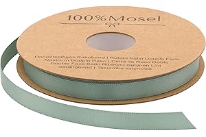 ‎100%MOSEL 100% Mosel Satinband, in Eukalyptus Grün (10 mm x 25 m), matt glänzendes Geschenkband, edles Schleifenband zum Dekorieren & Basteln, zum Einpacken besonderer Geschenke, für Hochzeiten, Taufen, uvm.
