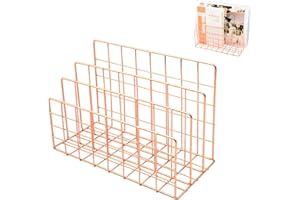 VULEVIRTUE 3Gitter Briefablage Organizer，Multifunktions Schreibtisch Aufbewahrungsregal, Datei Dokument Briefablage Organizer,für BüroSchule stapelbares,Dokumentenfach,aus Metall, Roségold,240 * 120 * 150mm