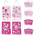 TAME 12 Pieces Cute Girl Party Gift Bags with Handled Rose Red Girls Princess Theme Party Favors Bag Cardboard Bags for Candy Goodie Treat Bags