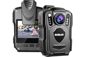 BOBLOV 2K Caméra de Police Support GPS 1440P Camera de Voiture 64 GB 15 Heurs Enregistrement Batterie Intégrée 4200 mAh Imperméable IP67 Vision Nocturne avec Ventouse