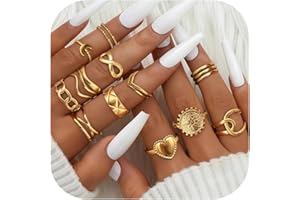 Adramata 12Pcs Bague Femme Acier Inoxydable Bagues Boho Bague Minimaliste Coeur Infini Bague Empilables Ouvert Punk Bague Reglable Or Argent Bague Femme