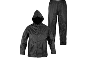 A-pro Anti Pluie Combinaison Blouson Pantalon hommes Dames Capuche Impermeable Noir M