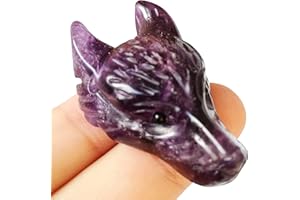 Manekieko Natural Amethyst 40mm Wolf Head Pocket Crystals and Healing Stone Figure, Haped DIY - Jewellery Pendant