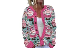 Couawaticy Women's Floral Print Long Sleeve V-Neck Sweaters Button Down Ribbed Cuffs Knit Cropped Cardigan Sweater