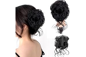 LARFRAECY Long beard ball head wig bun grab clip Fluffy natural scrunchie bridal cocktail hairpin,Messy Hair Bun Extensions Curly Wavy Hair Scrunchies,claw Clip Messy Bun Hairpiece (Brownish black)
