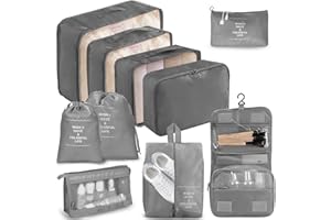 ZOFORY Organizer do walizki, kostki do pakowania, 10-częściowy zestaw organizera do walizki, wodoodporny organizer do walizki, kostki do pakowania, torby do pakowania (szary)