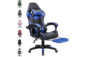 Neo Executive PU Leather Massage Sport Racing Gaming Home Office Computer Chair Lumbar Back Support Footrest (Blue)
