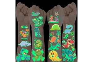 BOYATONG Tatuaże z dinozaurami dla dzieci, 100 sztuk tatuaży dla dzieci, chłopcy, duże świecące naklejki z dinozaurami, zestaw tymczasowych tatuaży na dekorację urodzinową, dinozaur, imprezę, upominek, urodziny dziecka, dla chłopców