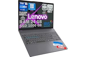 Lenovo IDEAPAD Ordinateur Intel i7-13620H 10 Coeurs 4.9Ghz, Clavier rétroéclairé AZERTY, RAM 24Go DDR5, SSD 1000Go, écran 15,6 FULLHD, WiFi6E Certificat, 1920x1200 300nits, Windows 11 Pro configuré