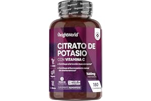 WEIGHTWORLD Citrato de Potasio 1460mg, 180 Comprimidos Veganos con Vitamina C, 3 Meses de Suministro - 500mg de Potasio Activo, Contribuye al Funcionamiento Normal de los Músculos (EFSA), Sin Gluten ni OGM