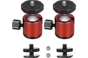 FAEFTY 2 mini testa a sfera con adattatore da 1/4 Hot Shoe Mount a testa sferica in metallo da 1/4" a 3/8", adattatore filettato, testa girevole a 360 gradi per fotocamera/treppiede/monitor/luce