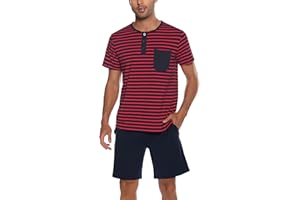 Leversic piżamy krótkie męskie piżamy zestaw piżamy mężczyźni bawełna letnia koszula nocna męska z kieszenią do spania lekki i miękki S-XXL