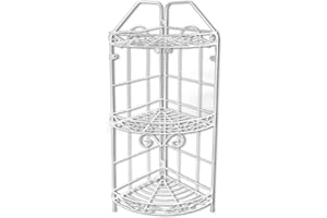 VETRINE IN RETE Vetrineinrete® Mensola da Bagno angolare da appoggio a 2 o 3 Livelli Ripiani scaffale in Acciaio Bianco portaoggetti ad Angolo Organizer portasapone e bagnoschiuma (Tre Ripiani) E4