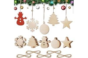 Heqishun 50 Piezas Rodajas de Madera, Colgantes de Madera Natural Inconcluso Adornos de Astillas de Madera DIY, Colgantes y Manualidades para la Decoración de Festival (5 Formas)