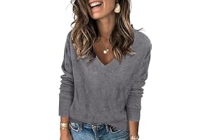 Cuptacc Pull Femme à Manches Longues en Tricot 2024 Sweat Blouse Col V avec Coton Chemisier Top Léger
