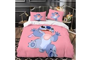 LENTLY Stitch Copripiumino 3 Pezzi, Set Di cartoon Biancheria Da Letto Con Stampati in 3D, Cerniera Nascosta E Federe, Sportivo in Microfibra Per Ragazzi E Ragazze Double（200x200cm）