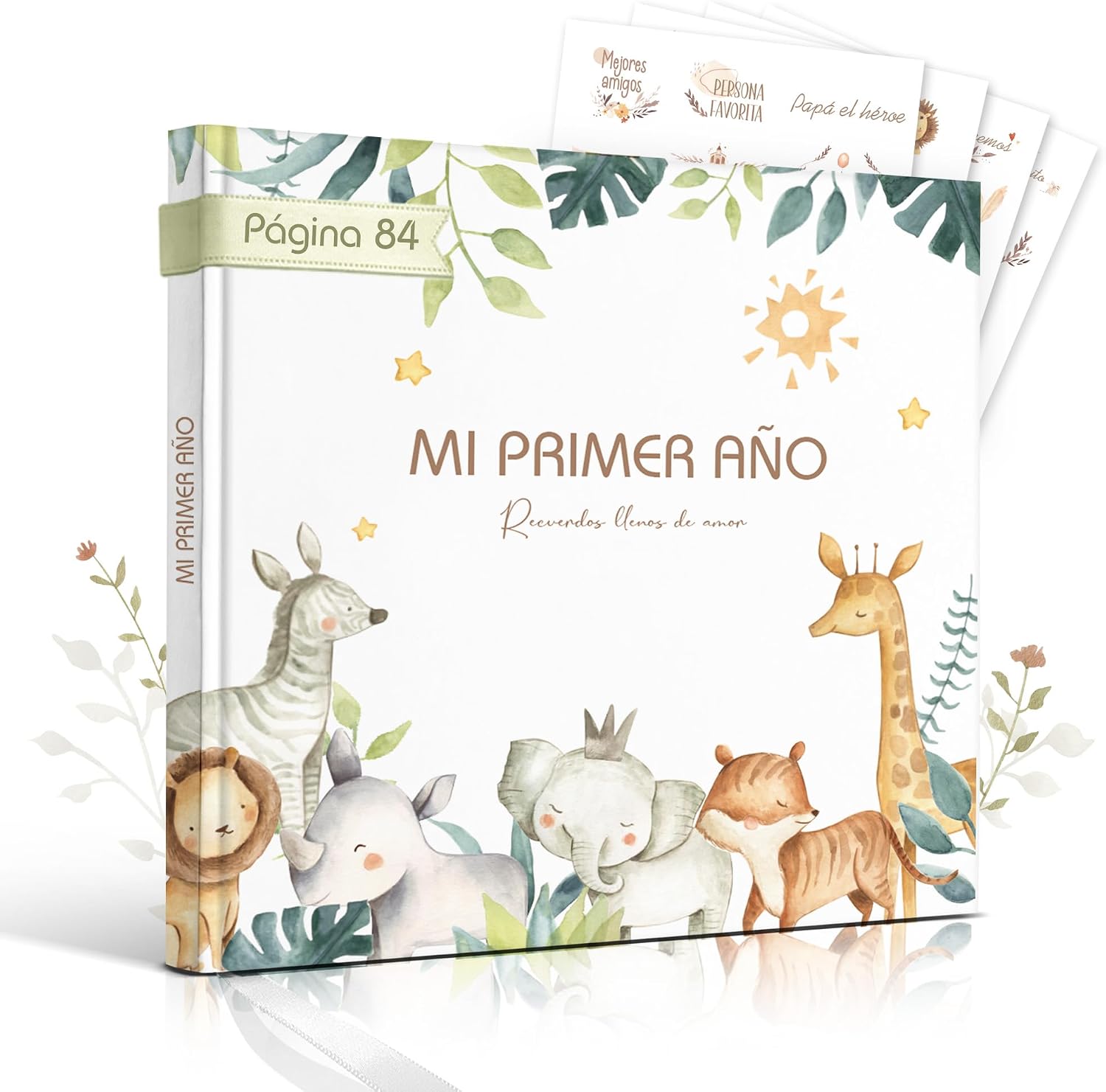 Libro Recuerdos bebe y Album Fotos bebe, 86 Páginas con Pegatinas - Desde el Nacimiento hasta los 1 Años - Baby Shower Regalo bebe Recien Nacido Niño y Niña