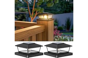 btfarm 2 Pack Solar Post Lights Outdoor Garden, 2 Modes Solar Fence Post Cap Lamp Waterproof, Square Post Lights Solar Powered Fits 4x4 5x5 6x6 Wooden Vinyl Patio Deck Stair Yard Decor, Warm White