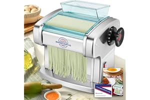 Moongiantgo Machine Pates Fraiches Professionnelle, Acier Inoxydable, Avec Coupeur Rond de 2,5 mm et Plat de 4 mm, Réglage de L'épaisseur à 9 Vitesses 0,5-5 mm, pour Fettuccine, Tagliolini, Raviolis