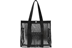 QBEJIME Beach Bags For Women, Foldable Mesh Beach Bag With Pockets And Snap Fastene, Holiday Beach Tote Bag, Perfect For Swimming Pool Travel Picnic Vacation Shopping
