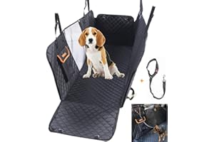 GoBuyer Dog Car Seat Cover Protector Liner Hammock for Car Boot and Back/Rear Seat Accessories - Universal, Heavy-Duty & Non-slip + Headrest Strap Seat Belt