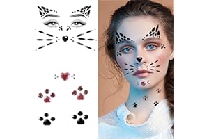 EFNHJF5 Katze glitzersteine gesicht,Rosa Katze Druck strasssteine gesicht,Schwarzes Strasssteine Gesicht Temporäre Tattoos für Festival Karneval Schminke,Parties,Make-up,Cosplay (Katze)