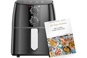 Domestic King 4L Air Fryer With Recipe Book, Large 4L Oil Free Air Fryer for Home Use, Timer & Temperature Control, Non-stick Basket & Trivet Tray