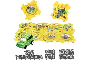duoleey Circuit Voiture Enfant Petites Jouet pour Enfants DIY Piste de Puzzle Itinéraire Jeu éducatif Cadeaux Jeux Enfants 2 3 4 5 6 Ans (Dinosaure)