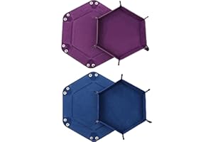 DELALO 2 Stück Faltbare Würfelbretter Doppelseitig Würfelbrett, Samt Faltbar Würfeltablett Hexagon Würfelteller Leder Würfelbretter für RPG DND Dragons Würfel Spiele (Lila - Blau)