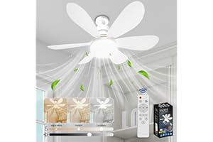 VHV Ventilateur de Plafond avec Lumière et Telecommande, LED Ventilateur Dimmable Plafonnier avec 40W E27 Lampe Intégrée, 6 Pales, 3 Vitesses, Silencieux, pour Salon, Chambre, Coucher (Blanc)
