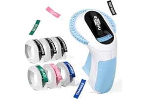 Goknu Embossing Label Maker Machine, E975 Vintage Embossed Label Maker with 6 Rolls Tapes 3/8"(9mm), 3D Manual Retro Labelling Machine, Emboss Labeller for Kitchen Home, Office and Child DIY (Blue)