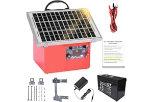 KEDIFOAI 32KM cloture electrique solaire cloture electrique, 9,5 kV berger électrique Contrôleur pour chevaux, clôture électrique 0,5 J pour élevage d'animaux de berger, pour ferme, pâturage, jardin (Red)