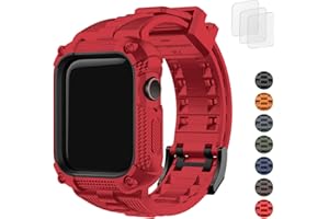 Fullmosa pasek na zegarek, wytrzymały pasek silikonowy na zegarek iWatch z osłoną ekranu i etui typu Bumper dla mężczyzn, kompatybilny z Apple Watch Series 8/7/6/5/4/SE2/SE (44 mm, czerwony)