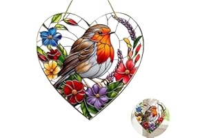 QINZIEN Acrylic Hanging Garden Suncatcher Robin On Branch,Garden Hanging Ornaments,Suncatchers for Windows,Robin Gifts,Sun Catchers for Garden,Robin Ornaments for Garden,Garden Hanging Ornaments(20cm)