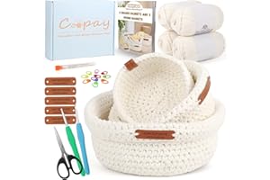 Coopay Kit de Crochet pour Débutants - 3 Tailles de Paniers Ronds avec Instructions - DIY Laine à Crochet pour Apprendre