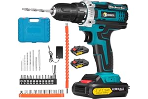 ESSGOO CONENTOOL Perceuse Visseuse Sans Fil 21V, Visseuse Devisseuse Sans Fil avec 2 Batteries 1500mAh, 45Nm perceuse visseuse 0-1950RPM, 18+1 Réglages de Couple, 2 Vitesses 32 Accessoires