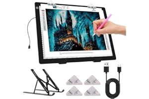 elice Tavolo luminoso A4 come accessorio per diamond painting 5D, 36 x 27 cm, ultra sottile, con supporto pieghevole, piastra luminosa A4, per pittura con diamanti, disegno, tatuaggi, design