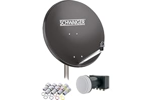 SCHWAIGER 517 Installation Sat Set Complet Antenne parabolique, Quad LNB (numérique), 8X fiches F 7mm, antenne Satellite en Acier, Anthracite, matériel de Montage Inclus