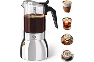 ‎COFFEE GATOR Coffee Gator Espressokocher Herdplatten, Espresso Mokkakanne aus Klarglas & Edelstahl - Kaffee Nach Italienischer Art, 9 Kaffeetassen (450 ML)