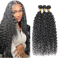 Flady Brazilian Hair – 3 Bündel Gewelltes Echthaar + Verschluss, 100% Unbehandelt, Schwarz, Bis 71 Cm