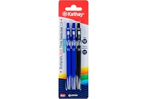 Kathay 86232899. Set de 3 Bolígrafos Soft Semi Gel, 2 Azules y 1 Negro, 1mm, Retráctil