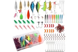 AMZSKU 116 pezzi di esche da pesca assortite, inclusi filatori, VIB, ganci alti, ganci singoli, ganci girevoli, pinze, guide, ecc. per pesca in acqua dolce e salata