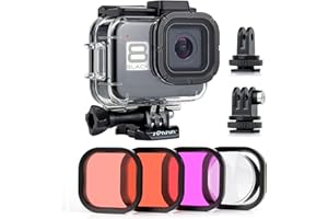SOONSUN Boitier étanche pour GoPro Hero 8 noir avec 4 filtres de plongée – Boîtier de plongée sous-marine de 60 m avec deux emplacements pour chaussures intégrées avec filtre rouge, rouge clair