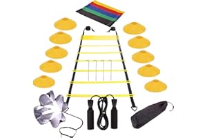 FULALA Échelle de Rythme 6 Mètres,Echelles de Vitesse entraînement Sportif de Football,Entrainement Foot Ensemble Agile,échelle et cône d'agilité Premium, Parachute de Course à résistance,cône de Sport ect