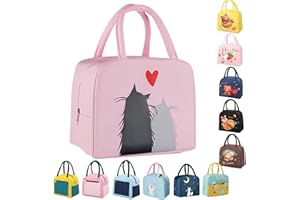 WYSUMMER Borsa termica per il pranzo, da donna, in cartone, isolata, impermeabile, organizer per il pranzo, per bambini e studenti, viaggi, picnic, scuola (Gatto Rosa)