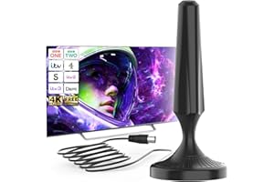 ATOMDREAM TECH Indoor TV Aerial, Magnetic Base, 360° Signal Reception Indoor TV Aerials with Strong Signal UK, Supports 8K 4K 1080P, Digital Aerial for All TVs, TV Antenna with 5M Coaxial Cable