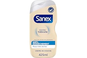 SANEX - Derma Thérapie - Crème de douche anti-dessèchement - Peaux très sèches - Réduit les démangeaisons -Complexe d’acides aminés et acide hyaluronique - 425ml